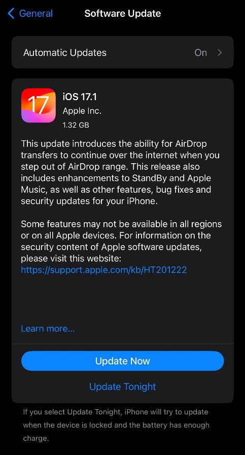 Apple releases updates for iOS 17.1, iPadOS 17.1 Apple releases updates for iOS 17.1, iPadOS 17.1